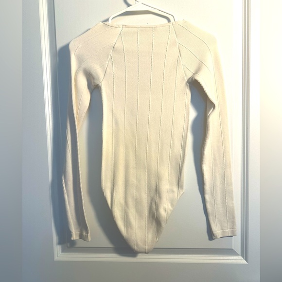 Zara Cream Off White Sweetheart Neckline Long Sleeve Sweater Bodysuit - Picture 3 of 3